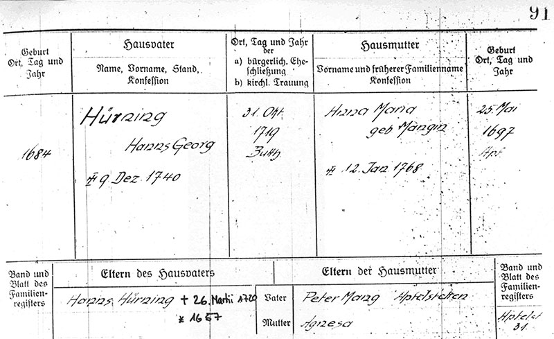 Buttenhausen Familienregister Blatt 91 Seite 1